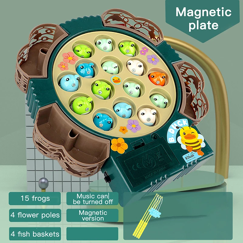 Elektrische Roterende Magnetische Vissenset Met Muziek Dynamische Kikker Ouder-Kind Interactie 1-3 Jaar Oud Kinderen Proberen Speelspeelgoed