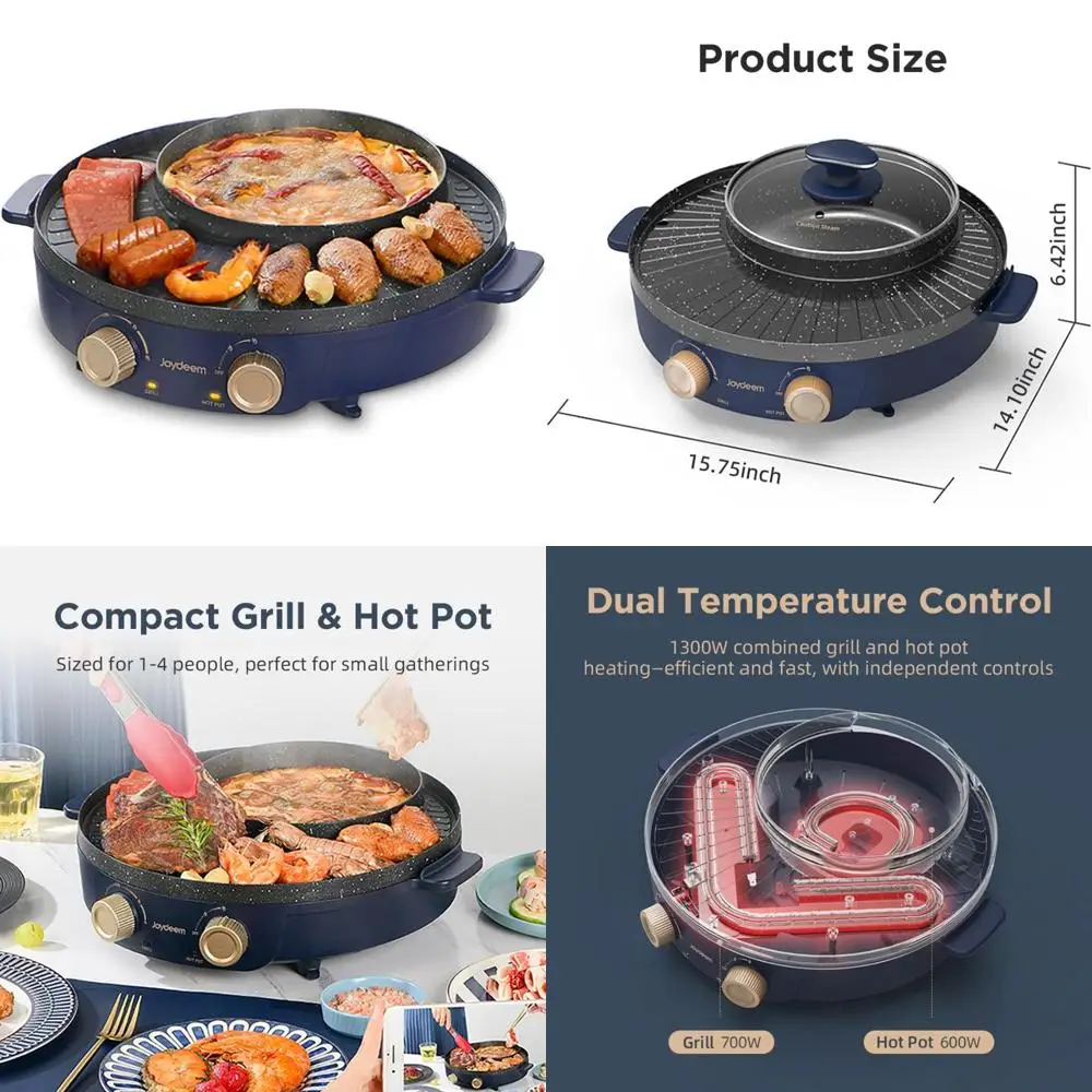 

Электрический гриль Joydeem и комбинированный горячий горшок Shabu Shabu, компактный горшок объемом 2 л для 1–4 человек