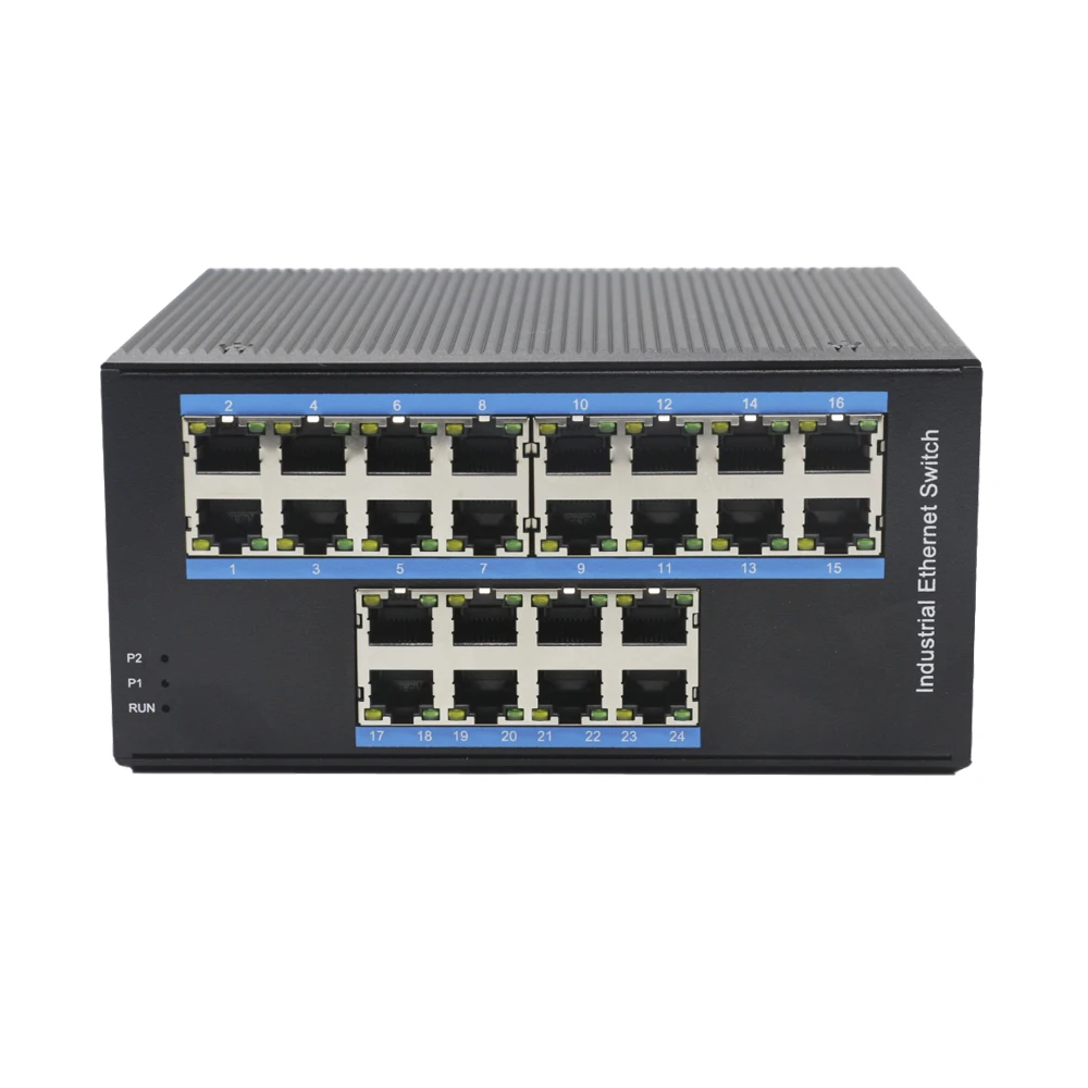 Outdoor Industrial Ethernet Switch 24*10/100/1000Mbps RJ45 Ports Din Rail Mount Gigabit Converter DC10~52V Power Supply