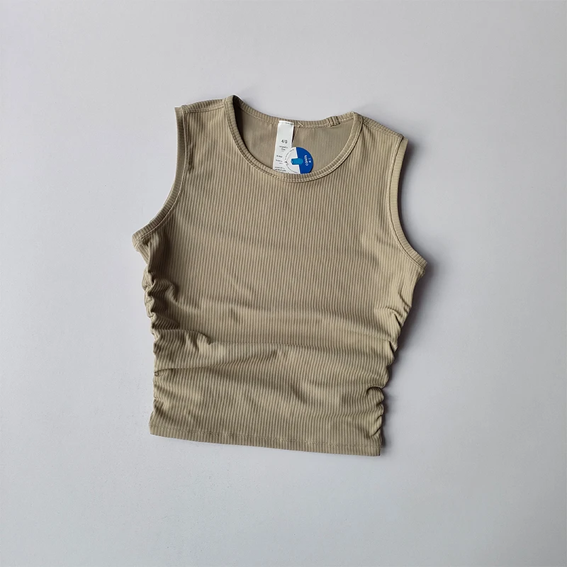 Sommer Nude Yoga Racerback Damen Falten-Slim-Fit Sport-Lauf- und Fitness-Outdoor-Crop-Top-BH-Weste-Shirt Schnelltrocknende Kleidung – Detail 9