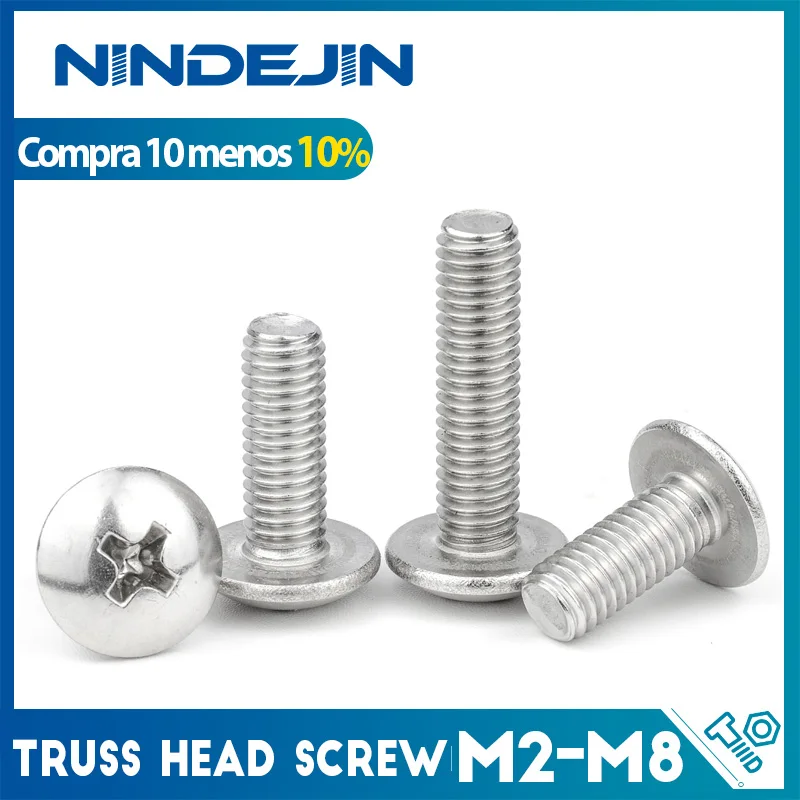 Nindejin cruz treliça cabeça phillips parafusos de máquina m2 m3 m4 m5 m6 m8 cogumelo grande parafuso de cabeça plana parafuso philips de aço inoxidável