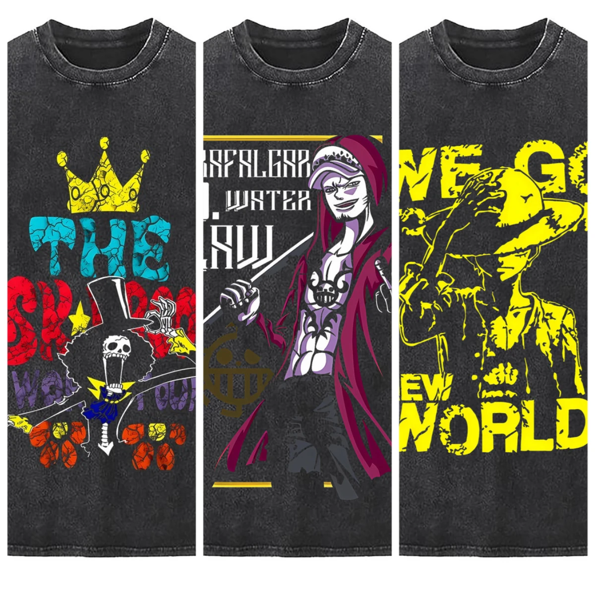 Japanese Anime ONE PIECE Washed T-Shirt Men Fashion Trend Street Short Sleeve Women High Quality Summer Crew Neck Top
