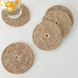 5/3PCS Bamboo Weaving Coaster Rattan Weaving Hand-woven Heat Insulation Tea Cup Mat Anti-skidding Kitchen Dining Bar Drinkware