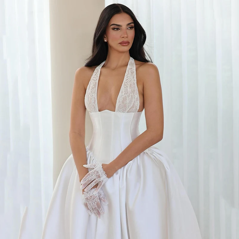 Eighttre 2026 Abiti da sposa a-line Halter senza maniche Backless Princess Abito da sposa Bianco Abiti da ballo di nozze personalizzati