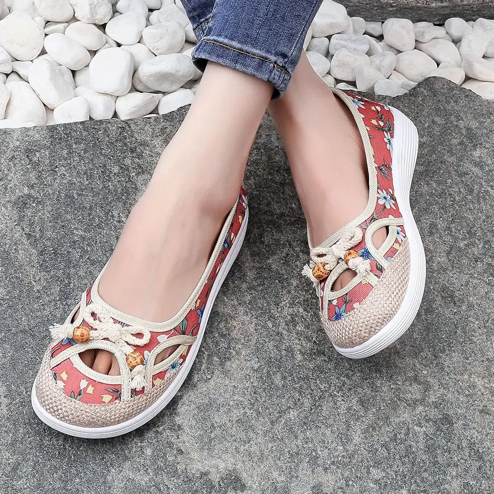 Cute Kawaii Women's Shoes With Bow Slip On Female Footwear Flat Canvas Casual Cheap Stylish Summer 2024 High Quality Urban