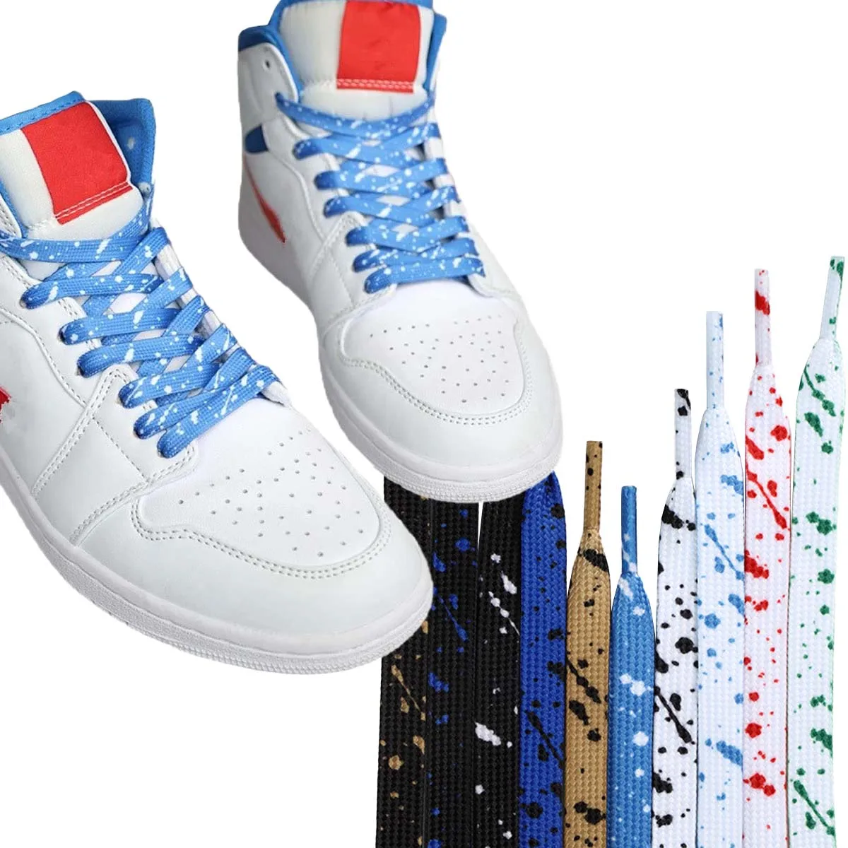 1 Pair Polyester Ink Splash Creative Flat Polyester Shoelaces for Board Shoes Canvas Shoes AJ1 Air Force One Sneakers