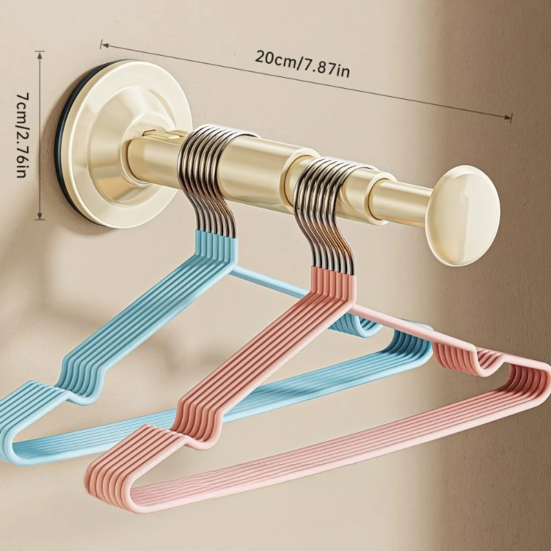 1PC Hanger Storage Rack No-Drill Suction Cup Installation Retractable and Adjustable Length Home Use Hanger Storage Container