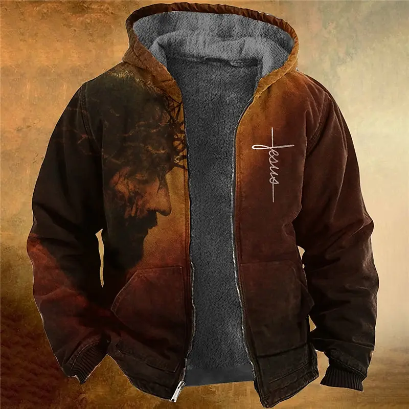 Men's Zipper Hoodies Viking Style Print Casual Winter For Men/Women Clothing Long Sleeve Sweatshirt Casual Jacket Outerwear