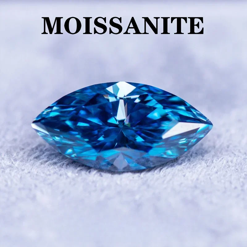 

Moissanite Stone Sapphire Blue Color Marquise Cut Charms Gemstone Advanced Shiny Jewelry Rings Earrings Making with Certificate