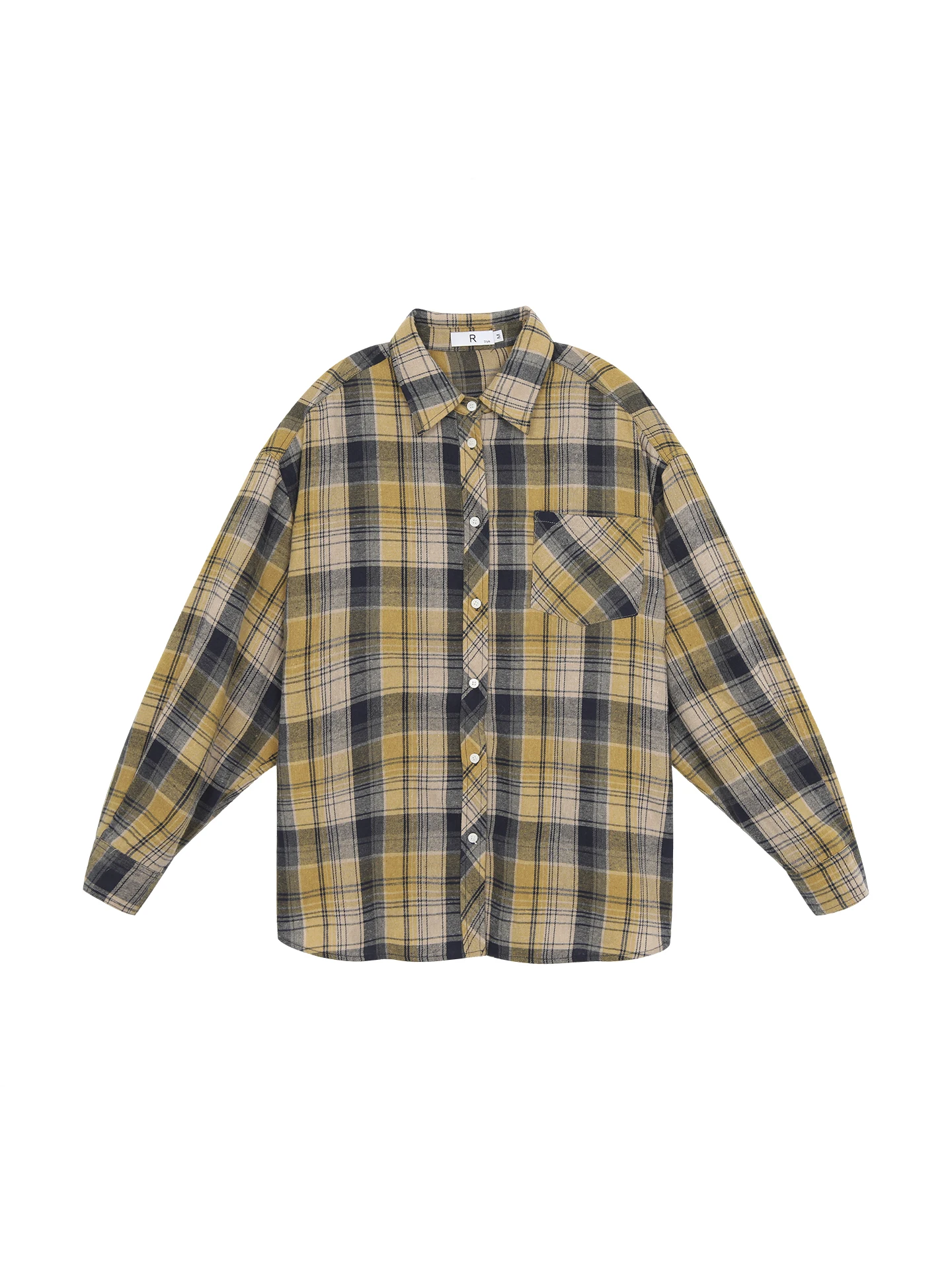 

Yellow Plaid Long Sve irt Women's Faion Trend 2025 New Arrival Autumn Simple Commute Sle Straight Cut Polyester Cott...