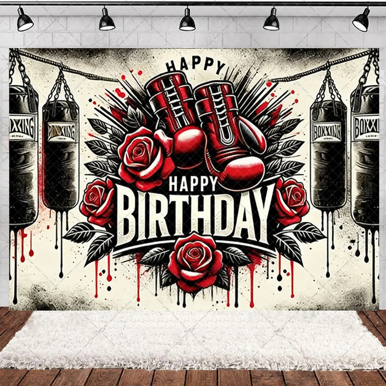 Boxing Theme Birthday Party Decoration Fight Sport Background Boxing Gloves Boxer Challenge Game Banner Poster Photo Studio Prop view 3