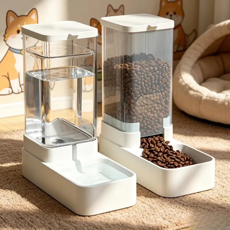 

1/2Pcs Automatic Dog Feeder & Water Dispenser Set, Plastic Gravity Pet Food and Water Bowl for Dogs