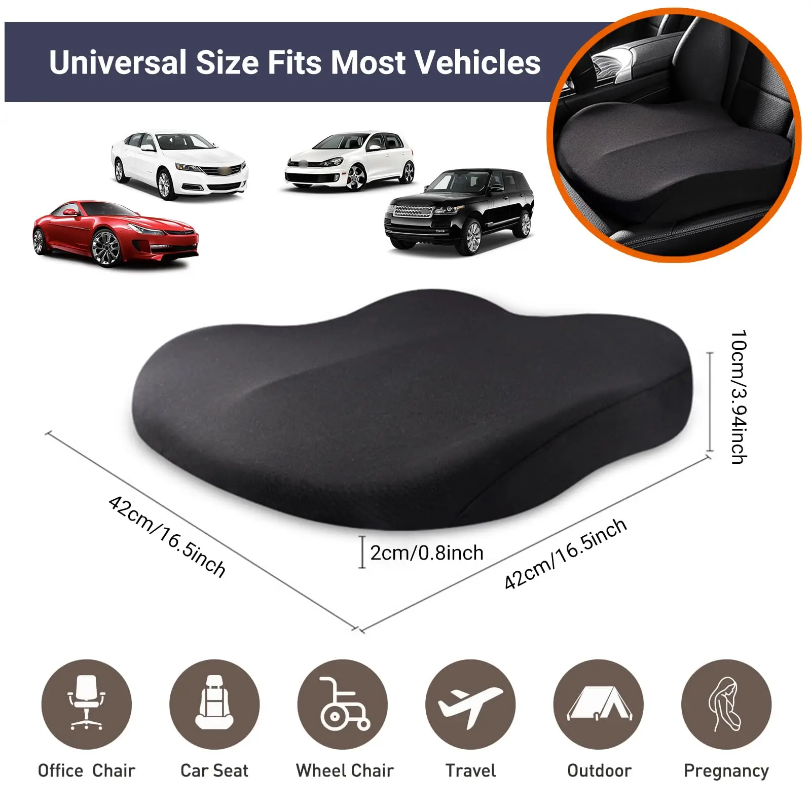 1pc Memory Foam Slow Rebound Support Cushion, Long Sitting Hip Protection Pad, Suitable for Office,Car,Chair Seat Cushion - view 4