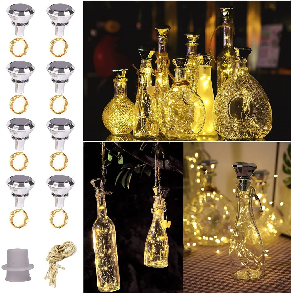 2M 20LEDs Solar Wine Bottle String Light Cork Shape Copper Wire Fairy Lights Christmas Lamp For Wedding Party Garden Decoration