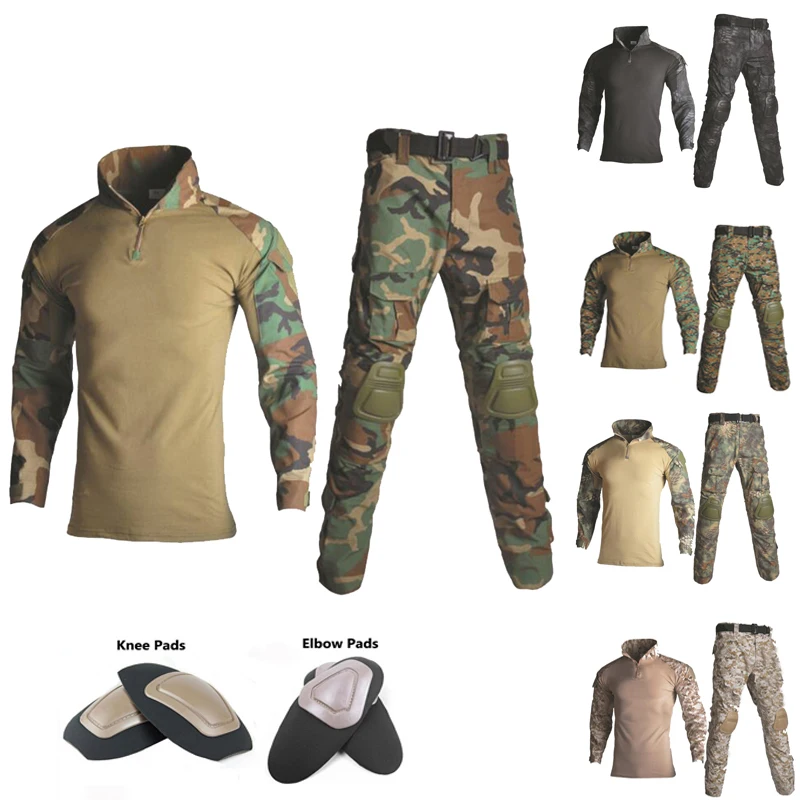 Tactical Camouflage Uniform Clothes Suit Men Clothes Airsoft Combat Shirt + Pants With Knee Pads Hunting Clothes