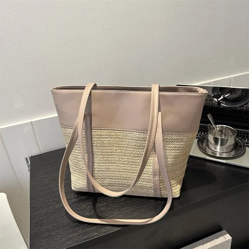 Large Capacity Commuter Bag Female 2024 New Hundred Collision Color Straw Bag Senior Texture Niche Shoulder Tote Bag