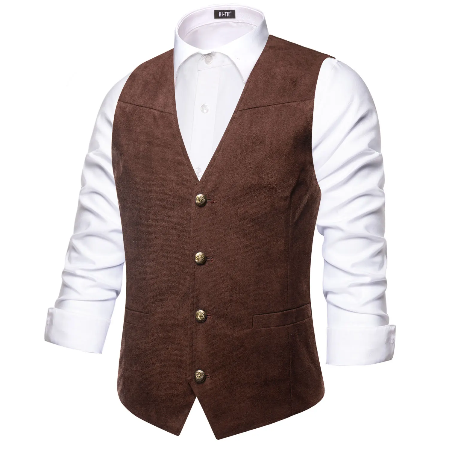 Hi-Tie Luxury Men Vest Suede Fabric Solid Waistcoat Casual Fit High Quality Wedding Business Beige Brown Black Red Green Silvery