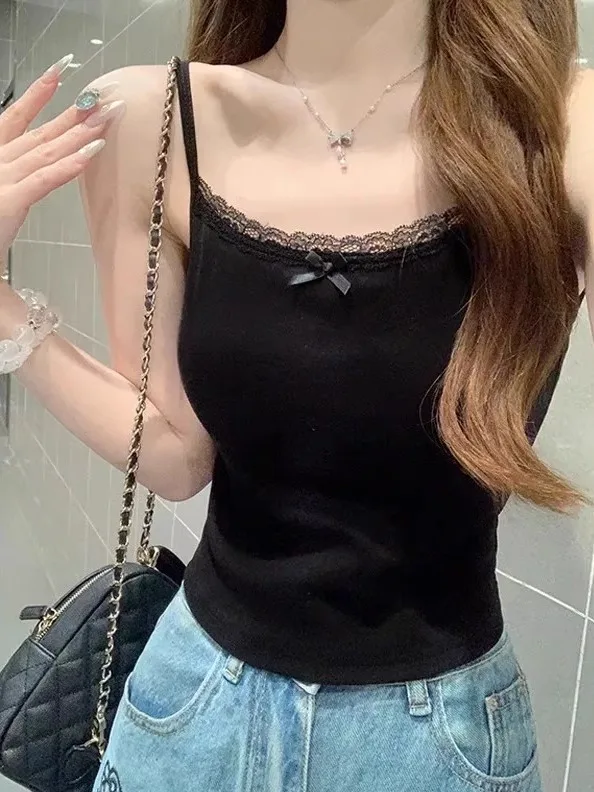 Pure Cotton Lace Trim Strap Vest Women's Spring Summer New Large Size Outerwear Slim Fit Inner Wear Svel Top