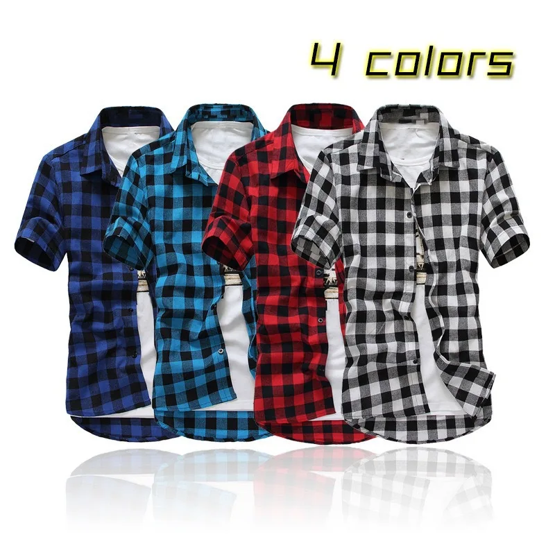 Red And Black Plaid Shirt Boys Shirts 2026 New Summer Fashion Chemise Homme Mens Checkered Shirts Short Sleeve Shirt Men Blouse