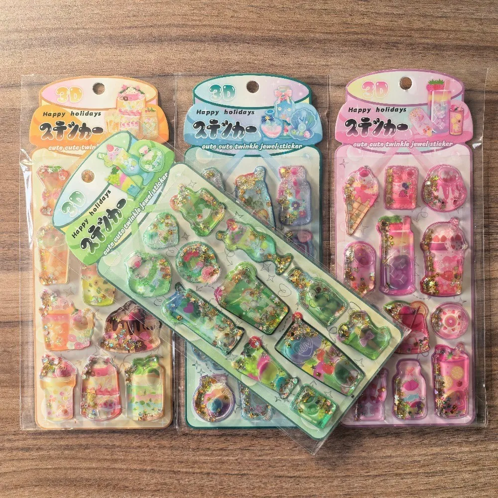 

4pcs Set Lovely 3D Shake Water Paste Stickers for Scrapbook Diary Phone Decor Papery Pop Store