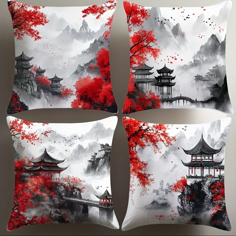 

Chinese ink painting design decorative pillowcaseSuitable for sofa car bedroom decorative cushion cover pillow cover
