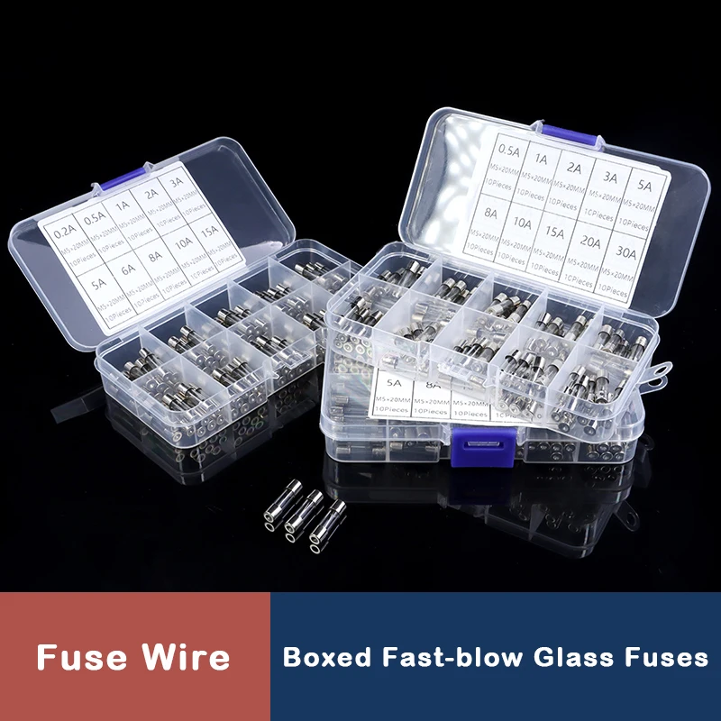 

Boxed Fast-blow Glass Fuse 250V 0.2A 0.5A 1A 2A 3A 5A 8A 10A 15A 20A 30A 5x20mm Household Assorted Car Glass Tube Fuses Kit