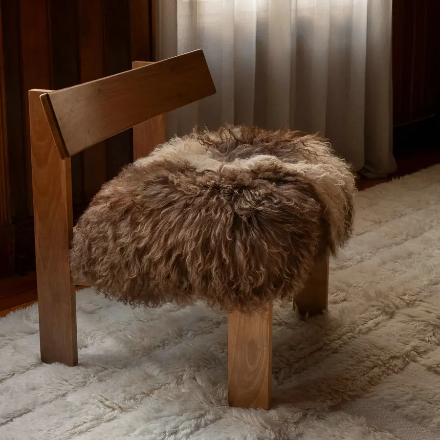 #Nordic Hotel Lobby Solid Wood  Lounge Chair Home Furniture Living Room Small Mongolian Sheepskin Accent Easy Chair for Bedroom