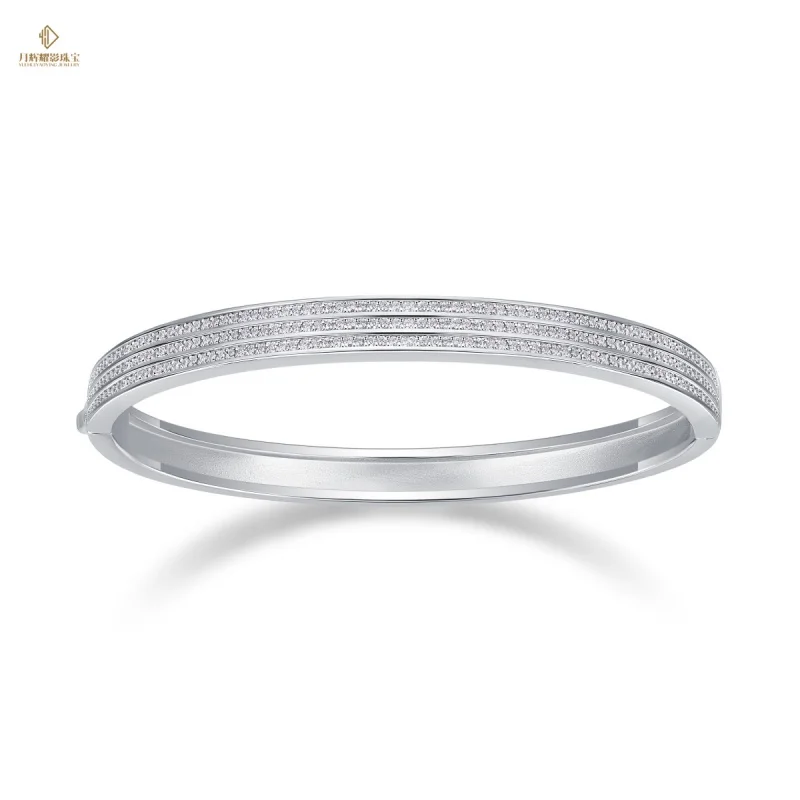 Fashion Three Rows Diamond Insert Buckle Children's Sterling Silver Luxury No Fade Waterproof Plated Moissanite Bangle Bracelet