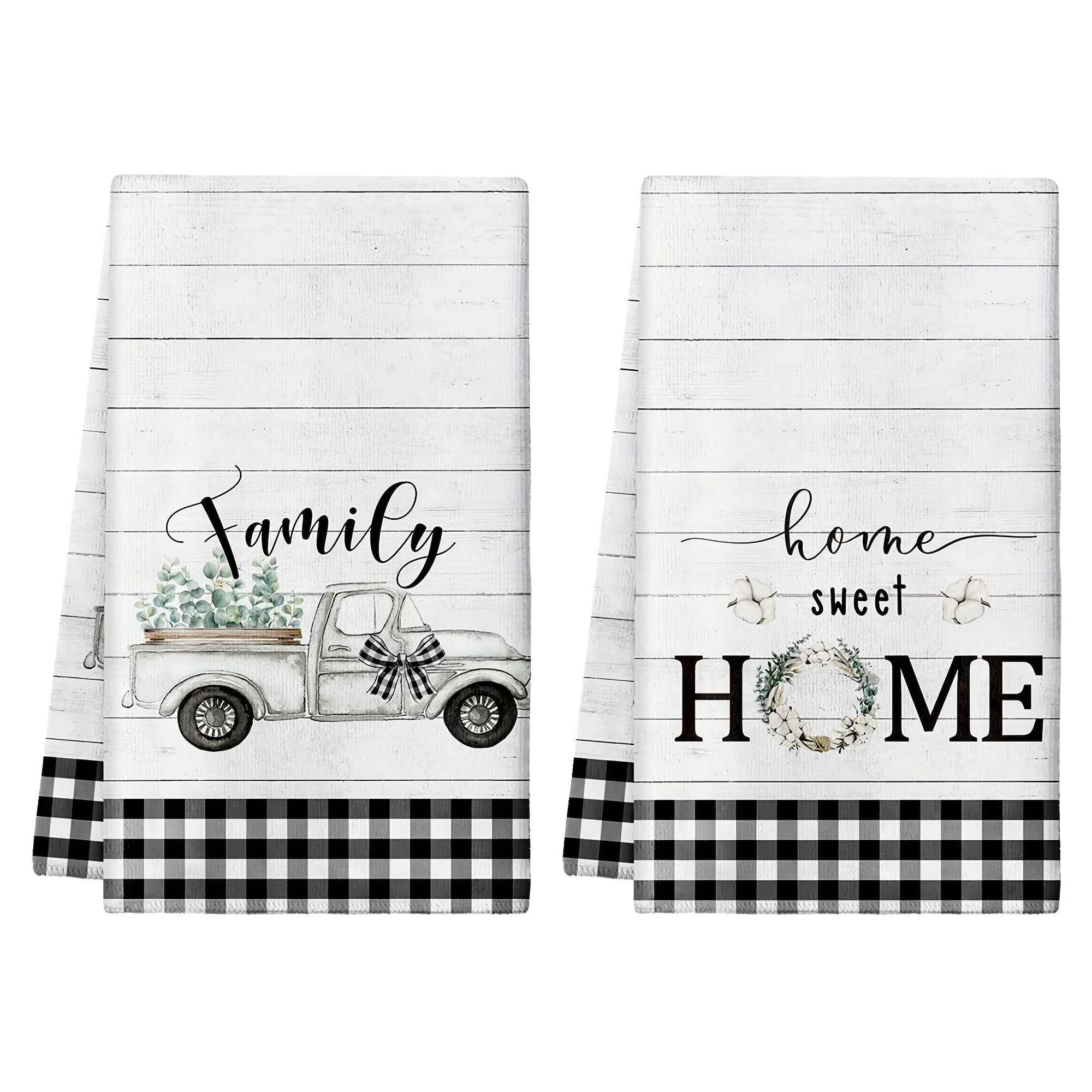 2pcs, Hand Towels, Rustic Style Kitchen Towels, Buffalo Plaid Farmhouse Dish Towels For Kitchen, Absorbent Watercolor Greenery T