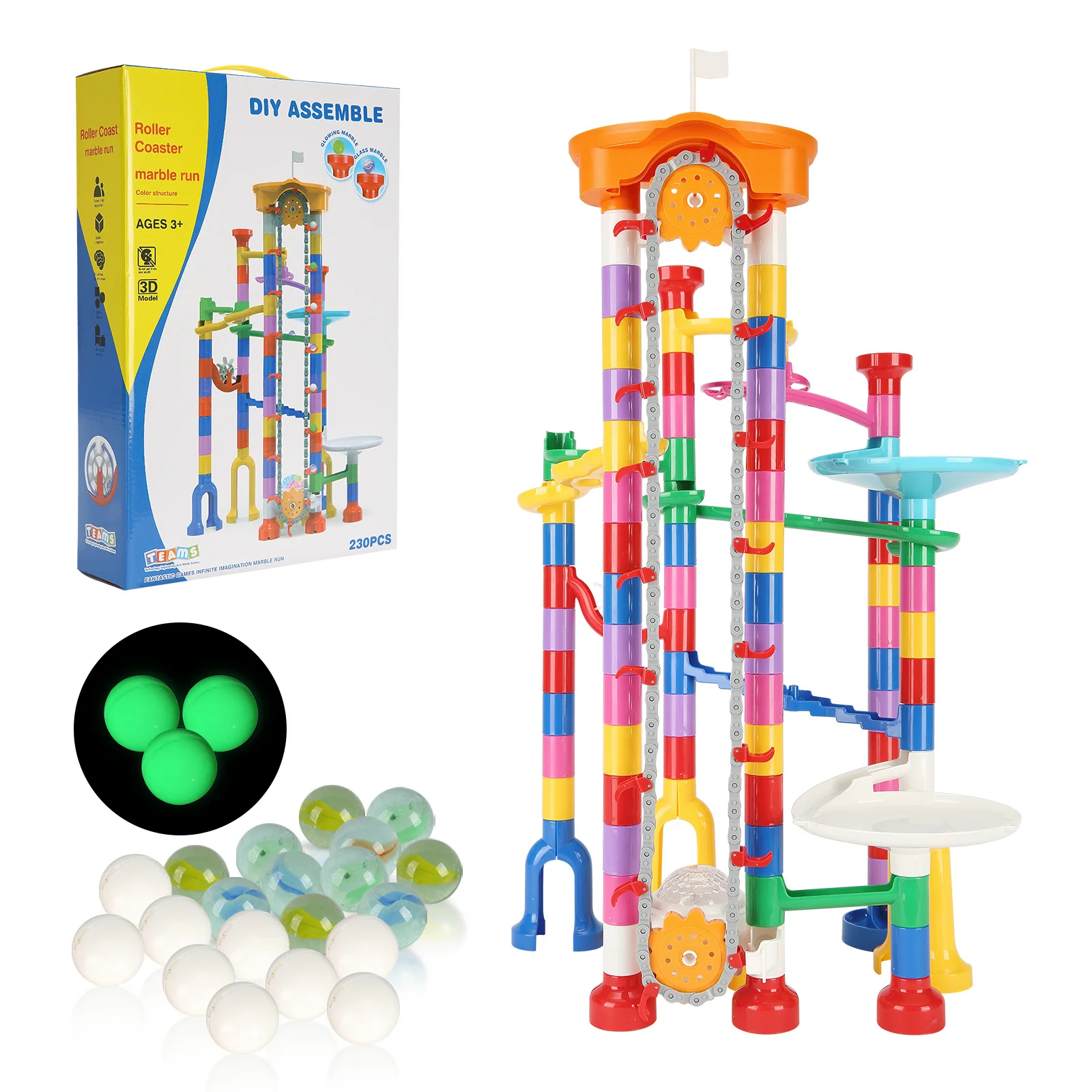 

SucceBuy 230PCs Marble Run Set 15 Plastic Marbles Marble Maze Building Block Brain Game Educational Learning Race Track Toys