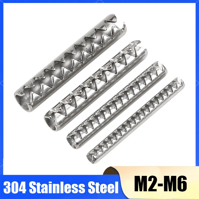 M2 M2.5 M3 M4 M5 M6 304 Stainless Steel Serrated Pins Open Elastic Pin Toothed Hollow Cylindrical Pin Car Key Blade Fixing