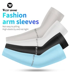 WEST BIKING Summer Ice Silk Arm Leg Sleeves UPF50+ UV Protection Cooling Elastic Quick Dry Anti-slip Sport Sleeves for Cycling