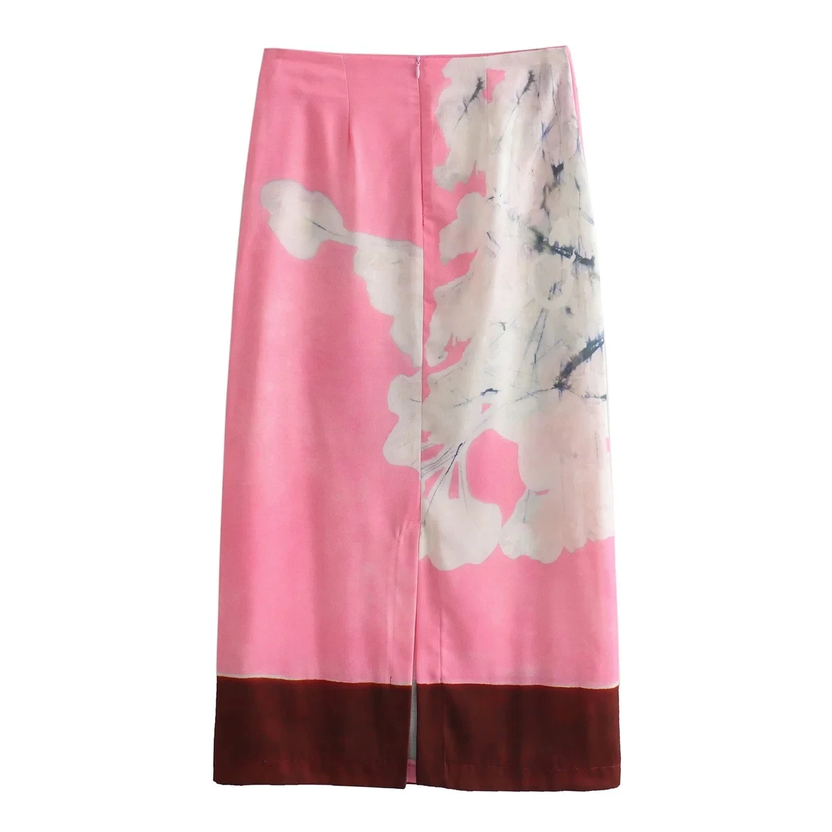 Roze Bedrukte Bloemenrokken Vrouwen 2024 Zomer Lange Midi Vintage Straight Fashion Elegante Chique Stijlvolle Slanke Trendy Mid Taille