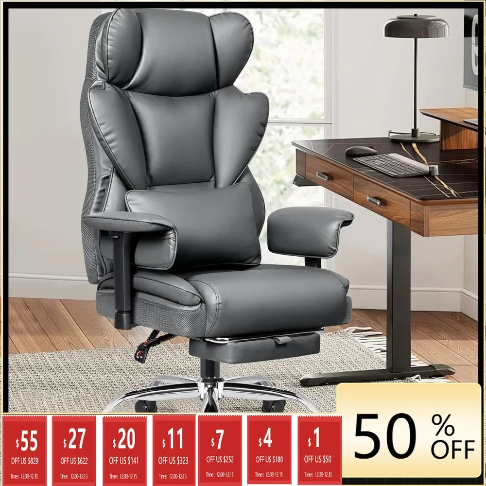 

Ergonomic Home Office Chair with Footrest, High Back Desk Chair for Heavy People, 500 LBS Leather with Lumbar Support