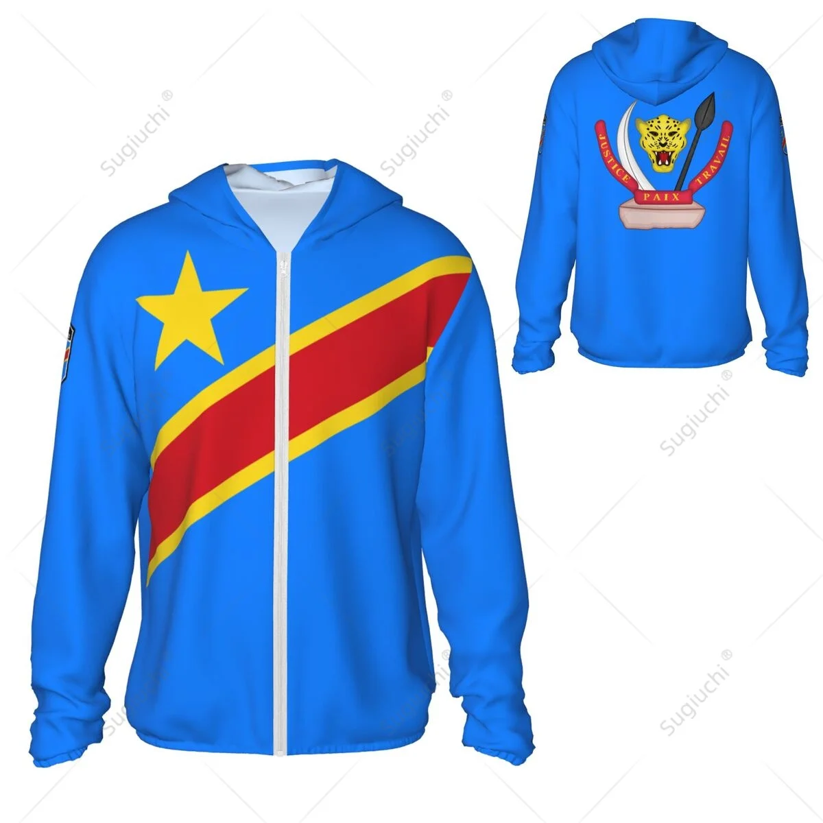 Democratic Republic Of Congo Sun Protection Hoodie Sunscreen Clothes Fishing Cycling Running Quick Dry  With Zipper Polyester