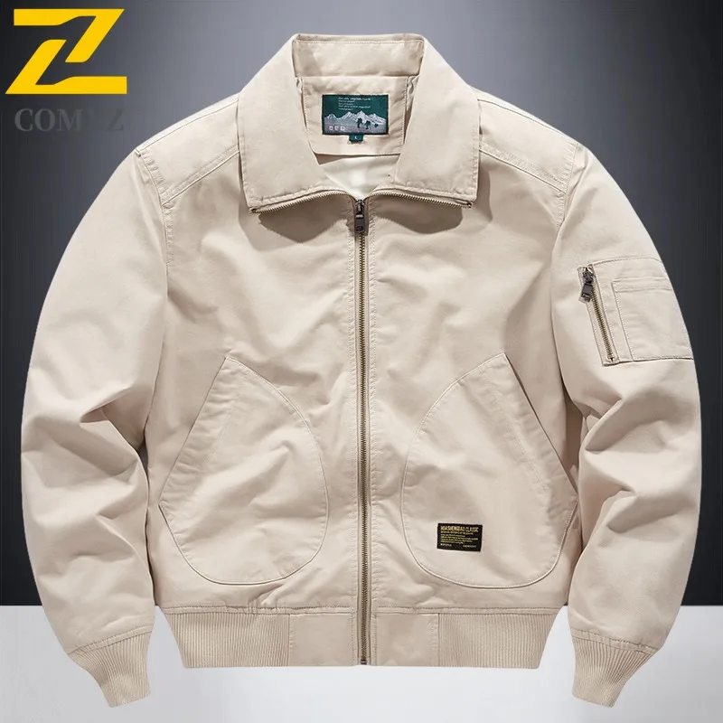 

COMXZ Premium Stand Collar Men Jacket 2025 Hiking Trip Cozy Motorcycle Coat Urban Style Light Durable Autumn New Windbreaker