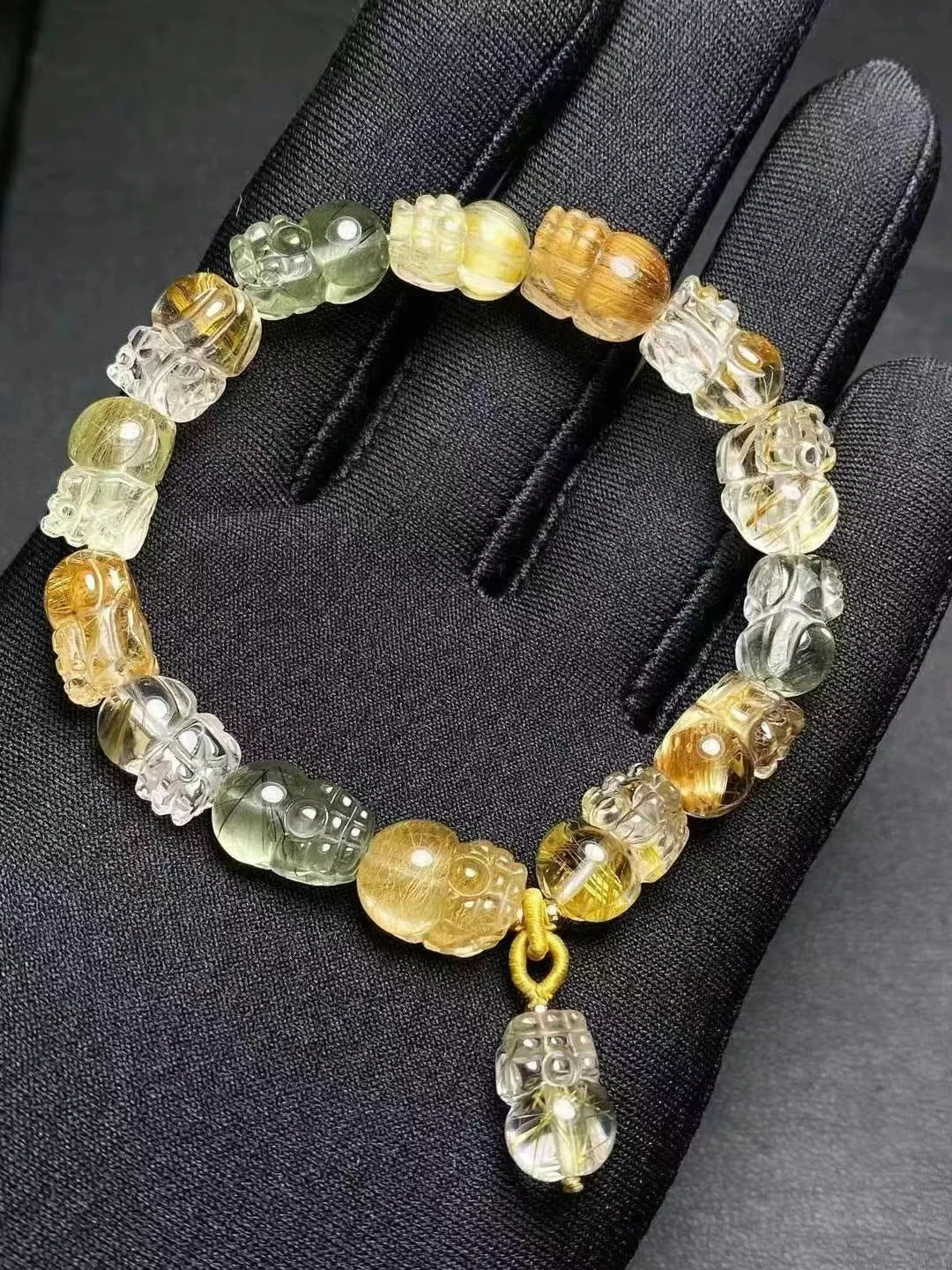 

Natural Colorful Rutilated Quartz Bracelet Pi Xiu Gold Copper Rutilated 14*9*8mm Clear Round Women Bracelet AAAAAA