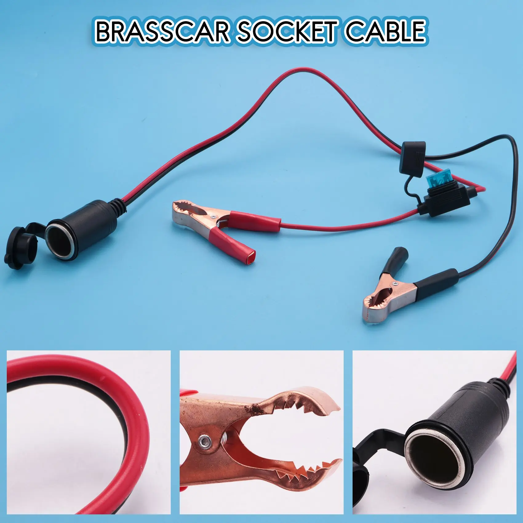 AA84 2FT 12V 24V Car Cigarette Lighter Socket Female Adapter 15A Alligator Clips Car Battery Clip-on Extension Cord