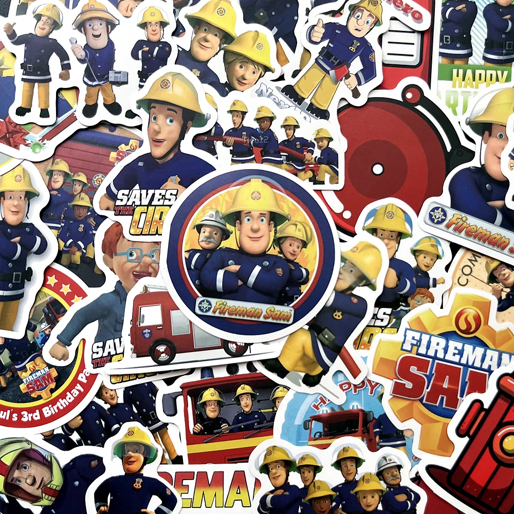 50Pcs Safety Education Fireman Sam Cartoon Stickers DIY Laptop Luggage Skateboard Graffiti Decals Sticker for Kids Toys Gifts