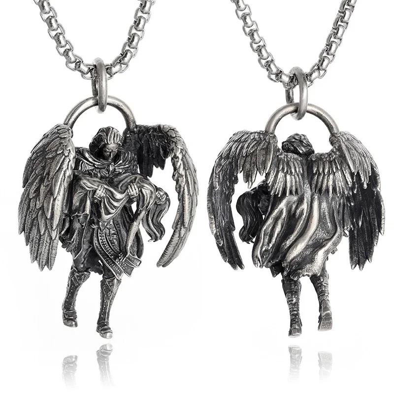 French God Angel Salvation Girl Pendant Necklace for Men and Women Punk Trendy Jewelry Gift