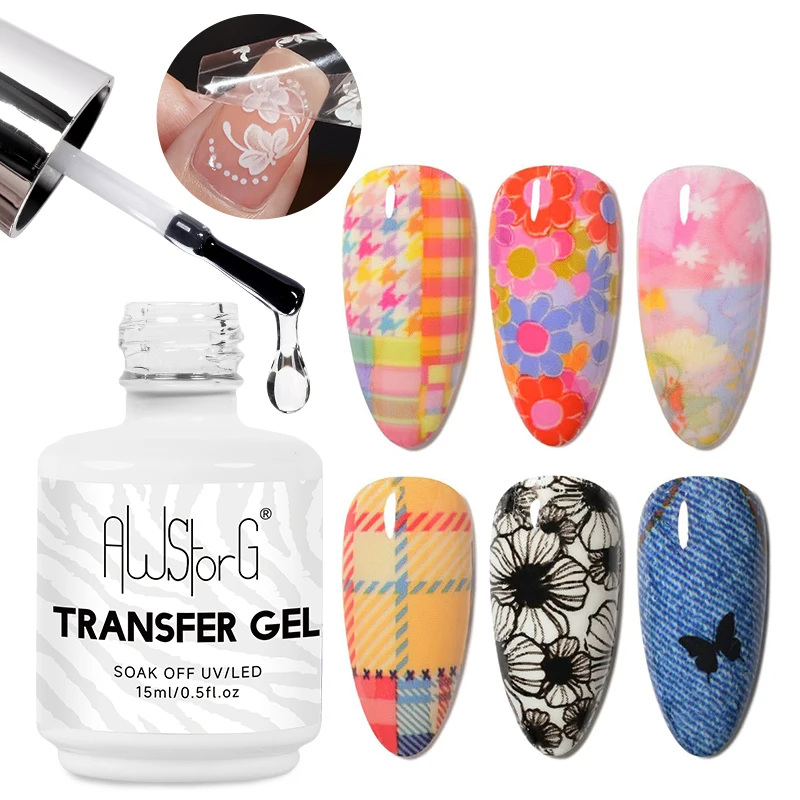 AWStorG 15ML Nail Foil  Gel Foil Transfer Gel for Nails Stickers Transfer Nail Art Gel Nail Polish Manicure DIY