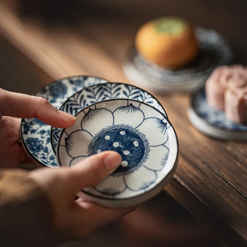 Round Chinese Ceramic Plate Household Dumpling Vinegar Dipping Saucer Afternoon Tea Dessert Dish Sushi Sashimi Wasabi Disc