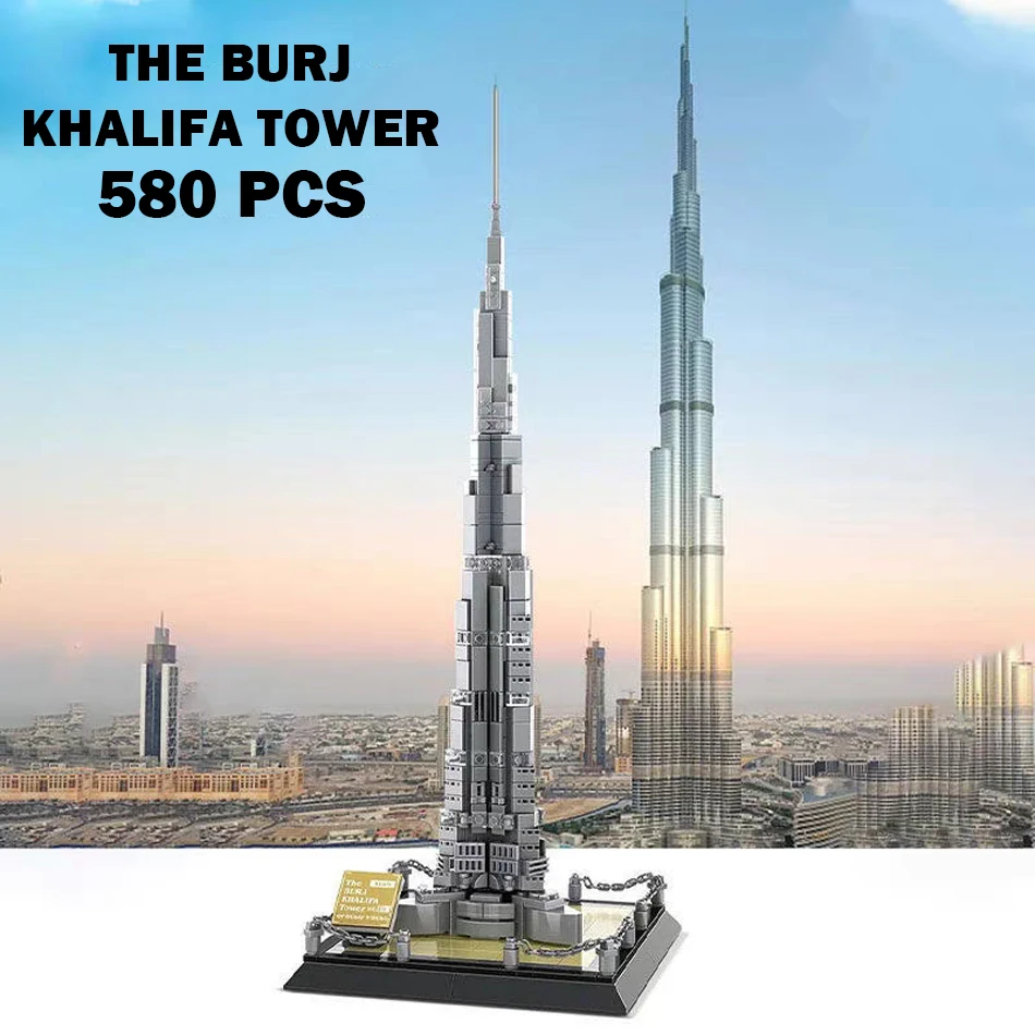 MOC العمارة العالمية الشهيرة برج خليفة برج نموذج عرض الشارع اللبنات تجميع البناء الطوب لعب هدايا الاطفال