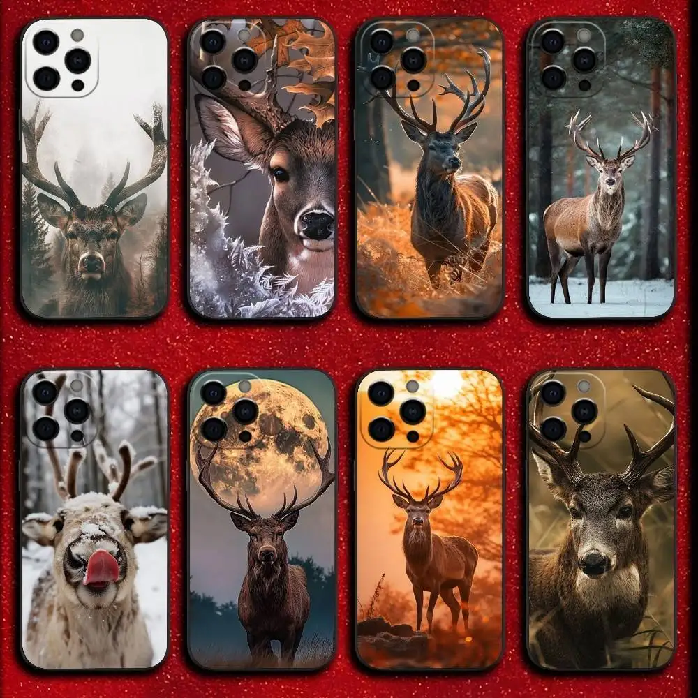 

Animal Reindeer Phone Case For iPhone 17,16,15,14,13,12,11,Pro,Max,Plus,E,SE4,Air,Mini Black Cover