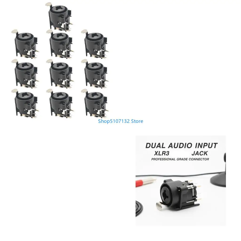 87HD 1/5/10Pcs 3 Pin 6.35mm Female Port Chassis Connector Double Function Panel Mount Recording Accessories