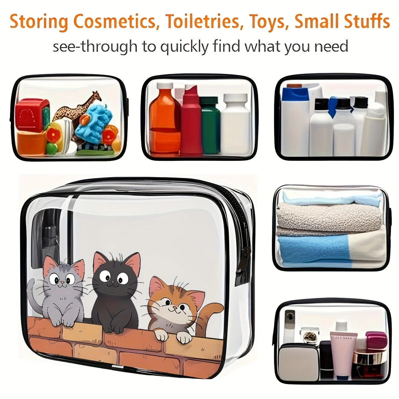 1pc Clear Makeup Bag Transparent Travel Toiletry Pouch TSA Airport Gym Wash Organizer Zipper Cosmetic Handbag Women Gift