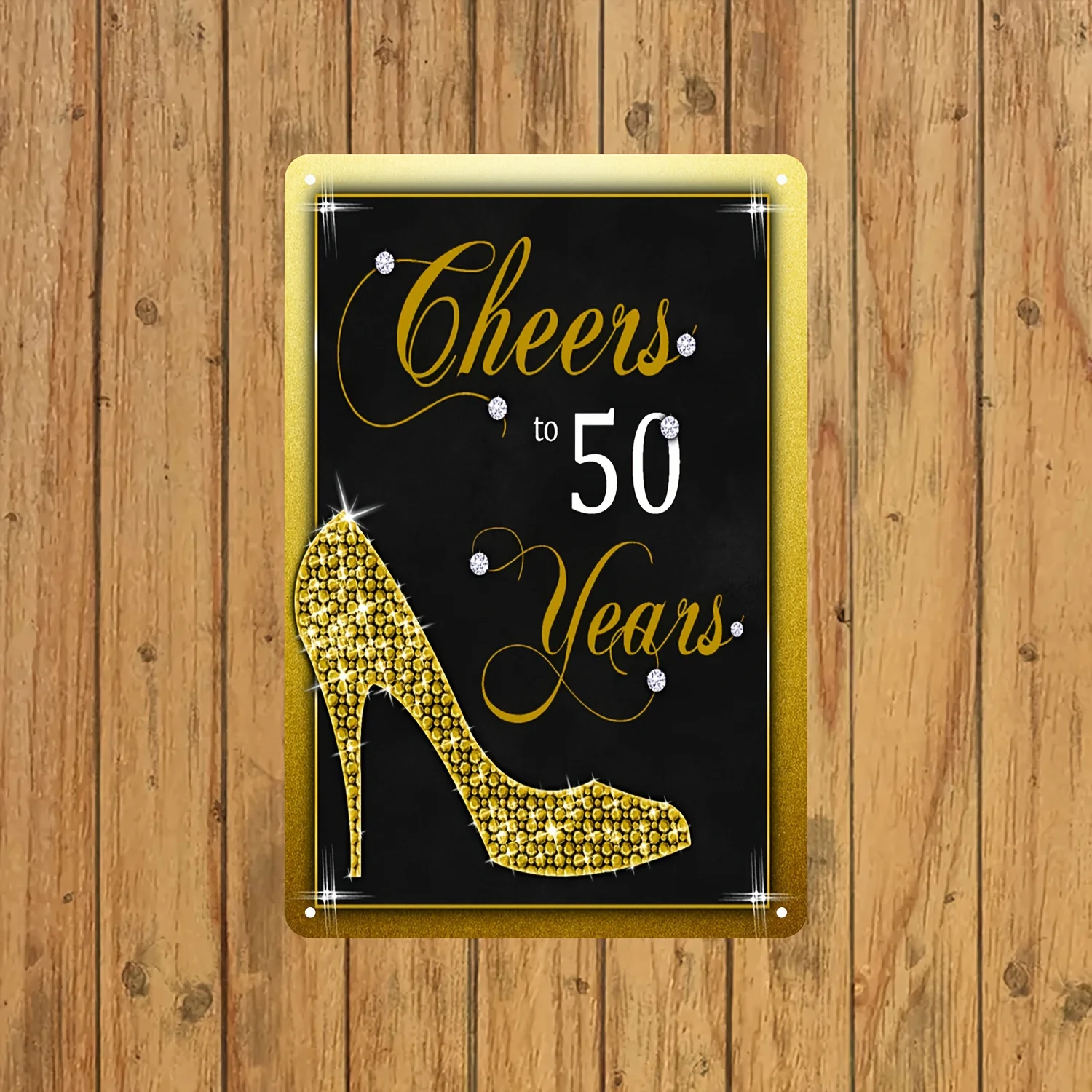 

1Pc, Vintage Metal Tin Sign, "Cheers To 50 Years" With Glitter Heels, 8X12 Inches, Artistic Wall Decor For Home Bedroom