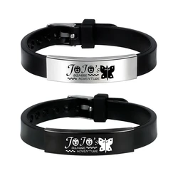 Anime JOJOS Bizarre Adventure Cosplay Bangle Stainless Steel Silicone Strap Charm Bracelet Sport Black Leather Bangle Accessorie