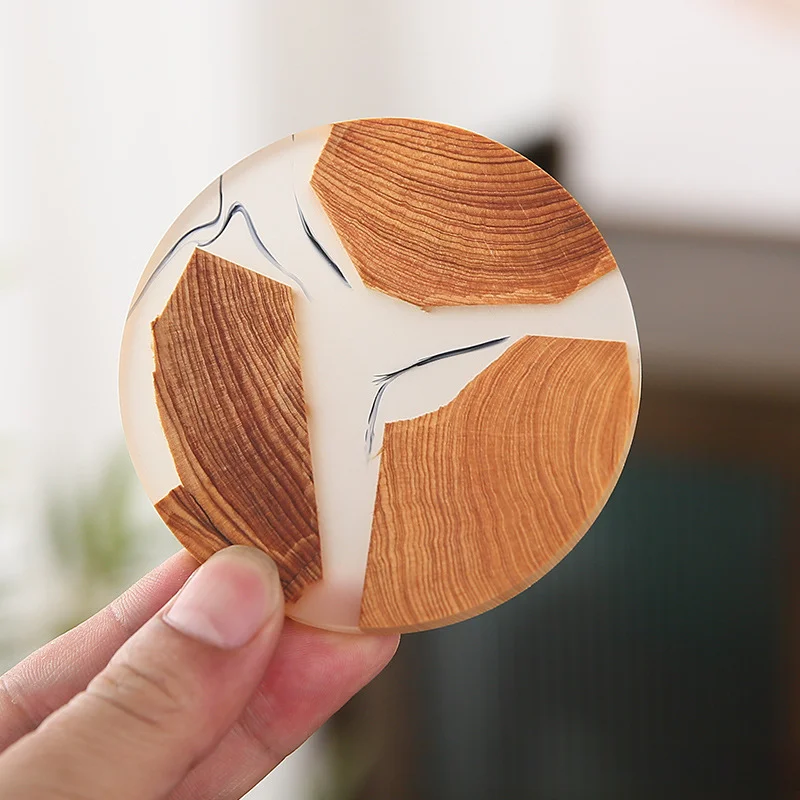 6pcs Resin Coaster Insulation Pad Japanese Coaster Household Simple Coaster Set Insulation Pad Solid Wood