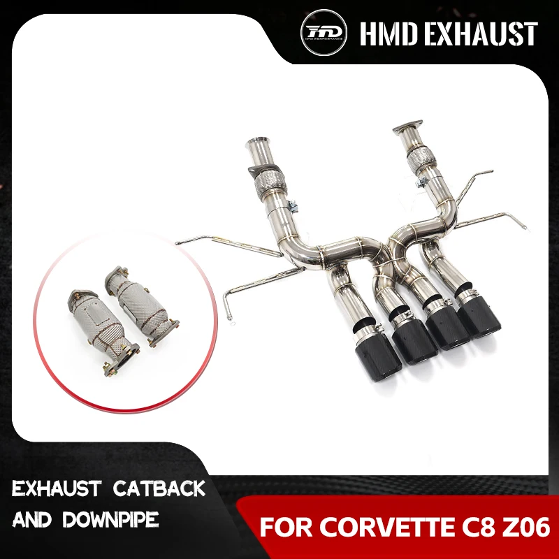 Personalizzazione esclusiva HMD SS304 Catback per Corvette C8 Z06 Tubo dritto senza valvola Downpipe di scarico con catalizia